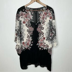 Lane Bryant Elastic Waist Loose Form Floral V Neck Blouse Plus Size 22/24